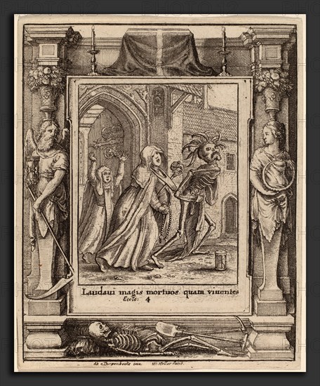 Wenceslaus Hollar after Hans Holbein the Younger after Abraham van Diepenbeeck (Bohemian, 1607 - 1677), Abbess, 1651, etching with border "Time and Eternity"