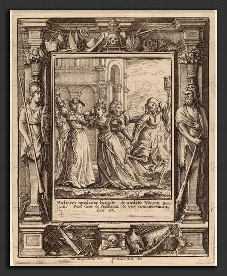 Wenceslaus Hollar after Hans Holbein the Younger after Abraham van Diepenbeeck (Bohemian, 1607 - 1677), Queen, 1651, etching with border "Minerva and Hercules"