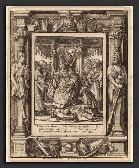 Wenceslaus Hollar after Hans Holbein the Younger after Abraham van Diepenbeeck (Bohemian, 1607 - 1677), Emperor, 1651, etching with border "Minerva and Hercules"