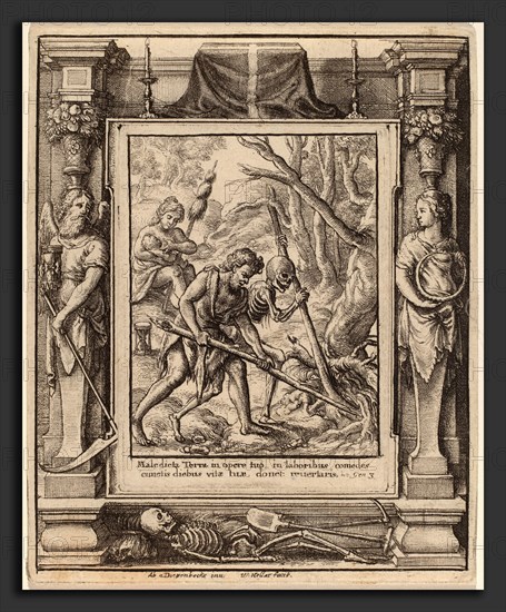 Wenceslaus Hollar after Hans Holbein the Younger after Abraham van Diepenbeeck (Bohemian, 1607 - 1677), When Adam Delved, 1651, etching with border "Time and Eternity"