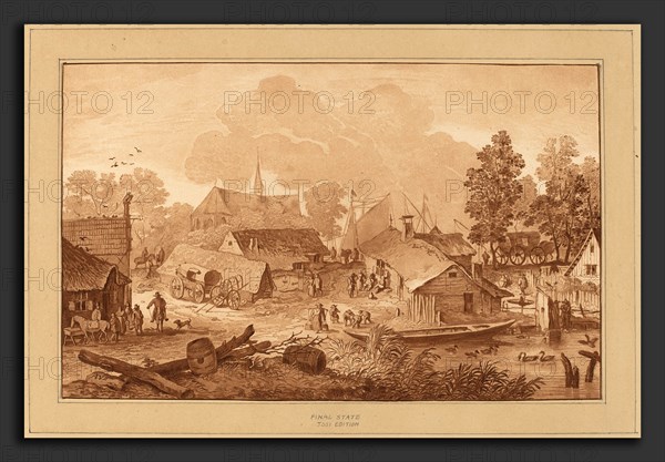 Cornelis Ploos van Amstel and Cornelis Brouwer after Allart van Everdingen (Dutch, 1726 - 1798), Village with Pond, c. 1782, transfer technique (aquatint?) and roulette with burnishing in red-brown