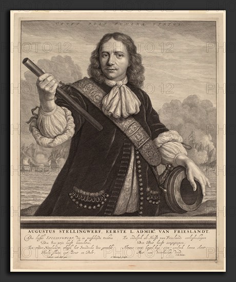 Abraham Blooteling after Lodewyk van der Helst (Dutch, 1640 - 1690), Augustus Stellingwerf, First Lord Admiral of Friesland, engraving