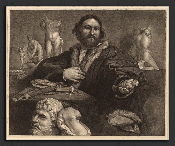 Cornelis Visscher after Lorenzo Lotto (Dutch, 1629 - 1662), Andrea Odoni, c. 1660, engraving on laid paper