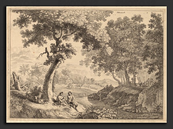 after Herman van Swanevelt, Satyr Family Seated under a Tree, etching