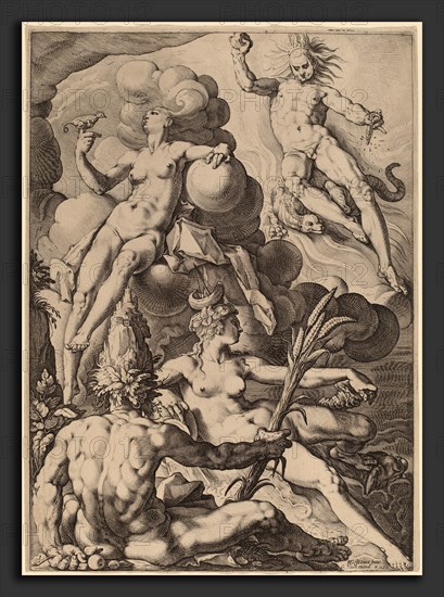 Jacob Matham after Hendrik Goltzius (Dutch, 1571 - 1631), The Four Elements, probably 1588, engraving on laid paper