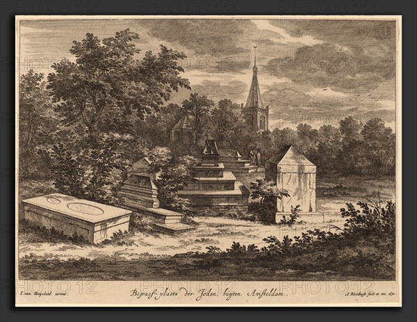 Abraham Blooteling after Jacob van Ruisdael (Dutch, 1640 - 1690), Begraef-plaets der Joden, buyten Amsteldam (Jewish Cemetery outside Amsterdam), 1670, etching on laid paper