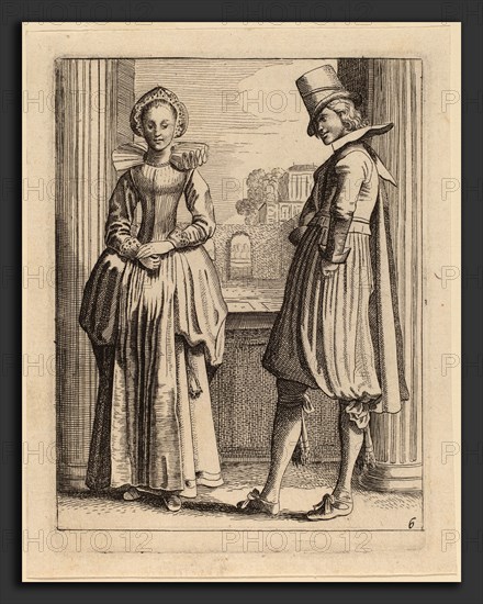 Jan van de Velde II (Dutch, 1593 - 1641), Two Figures in Costume, etching