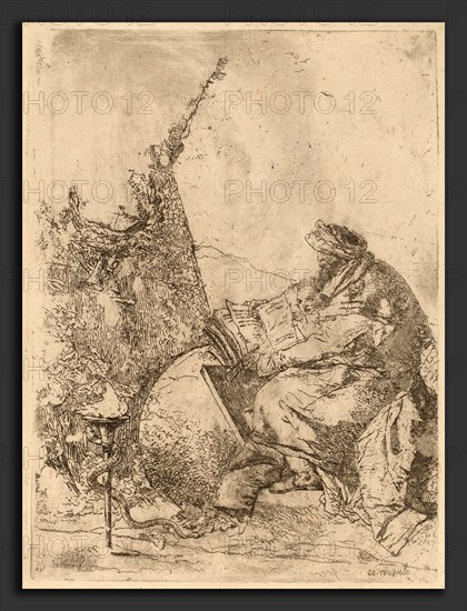 Giovanni Battista Tiepolo (Italian, 1696 - 1770), Philosopher Seated, with Globe, Book, and Compass, etching