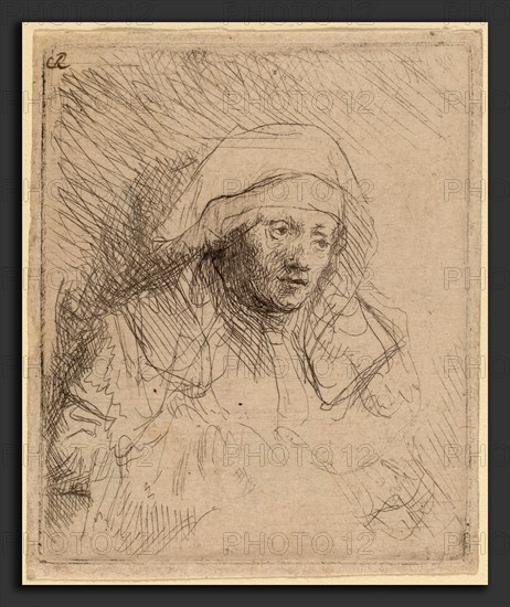 Rembrandt van Rijn (Dutch, 1606 - 1669), Sick Woman with a Large White Headdress (Saskia), c. 1641-1642, etching, with touches of drypoint