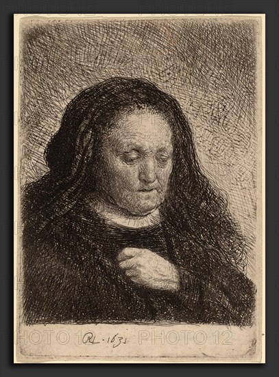 Rembrandt van Rijn (Dutch, 1606 - 1669), The Artist's Mother with Her Hand on Her Chest, 1631, etching