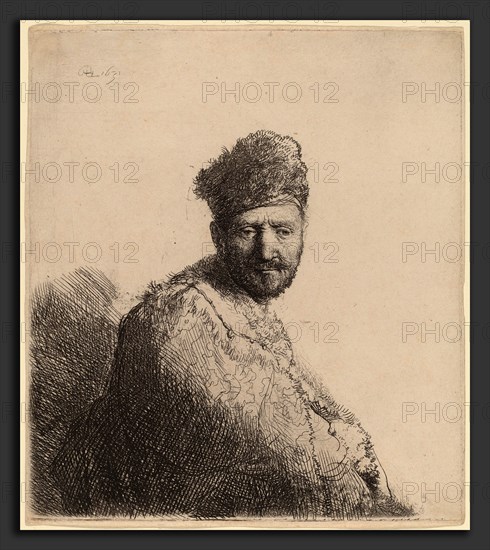 Rembrandt van Rijn (Dutch, 1606 - 1669), Bearded Man, in a Furred Oriental Cap and Robe: the Artist's Father, 1631, etching and burin