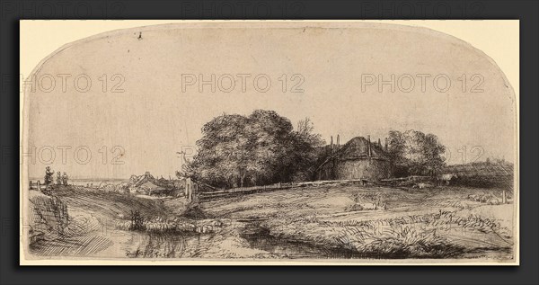 Rembrandt van Rijn (Dutch, 1606 - 1669), Landscape with a Hay Barn and a Flock of Sheep, 1652, etching and drypoint