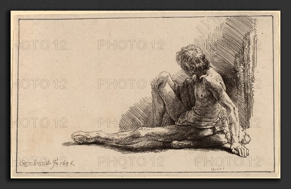 Rembrandt van Rijn (Dutch, 1606 - 1669), Nude Man Seated on the Ground with One Leg Extended, 1646, etching