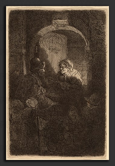 Rembrandt van Rijn (Dutch, 1606 - 1669), Woman at a Door Hatch Talking to a Man and Children (The Schoolmaster), 1641, etching