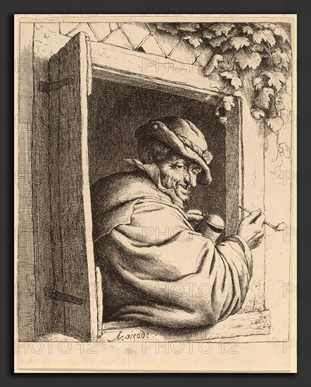 Adriaen van Ostade (Dutch, 1610 - 1685), Smoker at a Window, probably 1667, etching