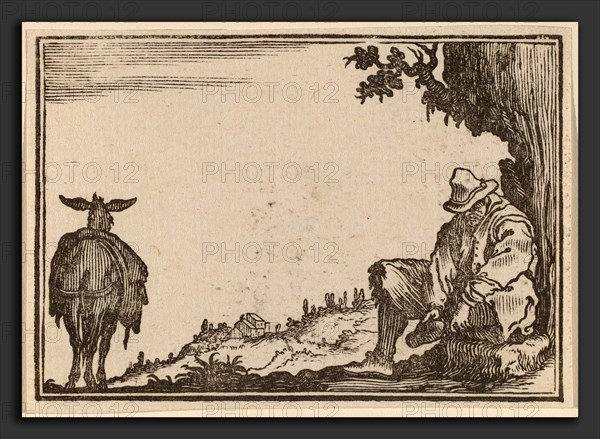 Edouard Eckman after Jacques Callot (Flemish, born c. 1600), Peasant Removing His Shoe, 1621, woodcut