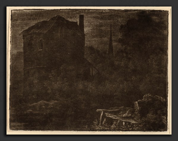 Allart van Everdingen (Dutch, 1621 - 1675), Nocturnal Landscape with Horse and Church Spire, probably c. 1660, mezzotint and drypoint