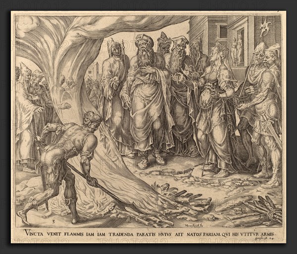 Herman Jansz Muller after Maerten van Heemskerck (Netherlandish, c. 1540 - 1617), Tamar Brought to Execution, c. 1566, engraving