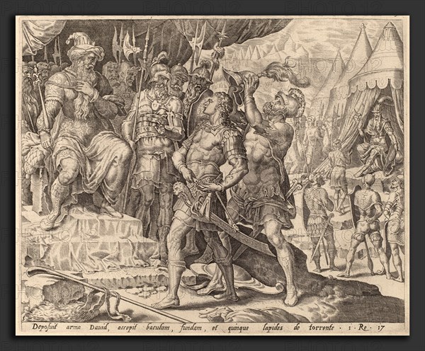 after Maerten van Heemskerck, David Armed before Saul, c.1556, engraving