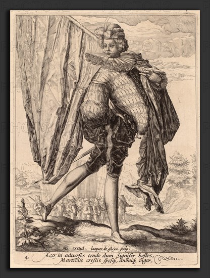 Jacques de Gheyn II after Hendrik Goltzius (Dutch, 1565 - 1629), Soldier Armed with Broadsword and Shield, 1587, engraving on laid paper