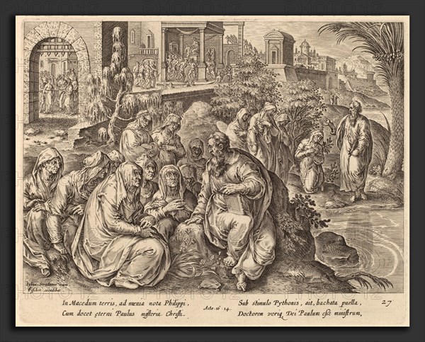 Philip Galle after Jan van der Straet (Flemish, 1537 - 1612), Saint Paul Speaks to the Women of Philippi by a River, engraving