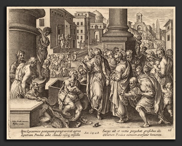 Philip Galle after Jan van der Straet (Flemish, 1537 - 1612), Saint Paul Heals the Lame Man at Lystra, engraving