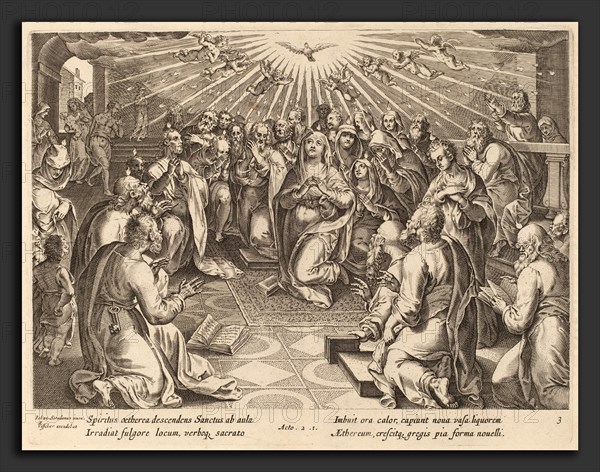 Philip Galle after Jan van der Straet (Flemish, 1537 - 1612), Pentecost, engraving