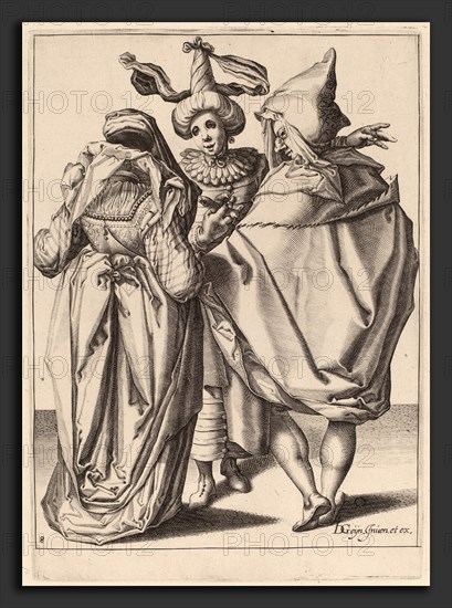 Attributed to Zacharias Dolendo after Jacques de Gheyn II (Dutch, active 1581-1598), A Couple Addressing a Gesticulating Young Man, 1595-1596, engraving on laid paper
