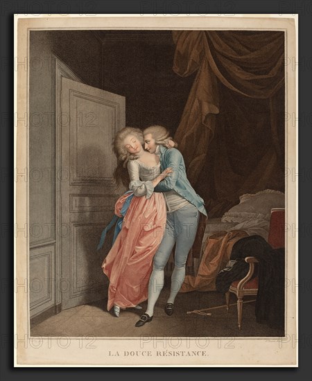 Salvatore Tresca after Louis-Léopold Boilly (Italian, probably 1750 - 1815), Sweet resistance (La douce resistance), color stipple and etching