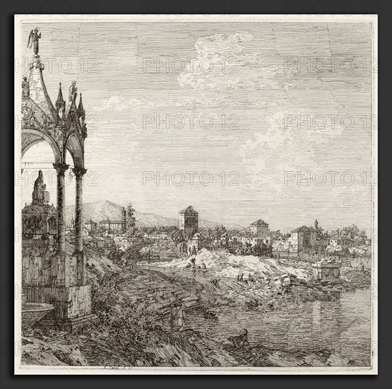 Canaletto (Italian, 1697 - 1768), View of a Town with a Bishop's Tomb, c. 1735-1746, etching on laid paper