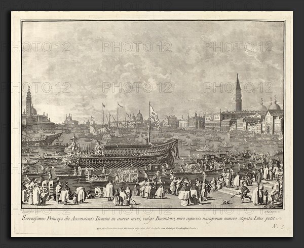 Giovanni Battista Brustolon after Canaletto (Italian, 1712 - 1796), The Doge in the Bucintoro Departing for the Porto di Lido on Ascension Day, 1763-1766, etching and engraving on laid paper