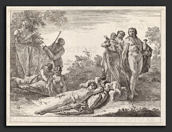 Francesco Fontebasso (Italian, 1709 - 1769), Apollo and Nymphs in a Landscape with a Bust of Pan, 1744, etching on laid paper