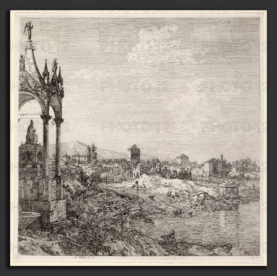 Canaletto (Italian, 1697 - 1768), View of a Town with a Bishop's Tomb, c. 1740, etching in black on laid paper