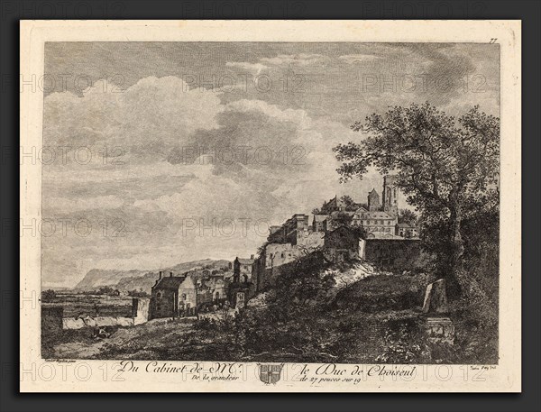 Jeanne Deny after Jan van der Heyden, View of a Hilltown, French, born 1749, engraving