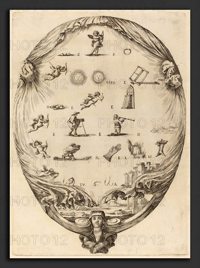 Stefano Della Bella (Italian, 1610 - 1664), Screen Depicting the Italian Rebus of Love, etching on laid paper [restrike]