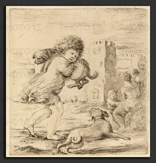 Stefano Della Bella (Italian, 1610 - 1664), Child Holding a Puppy, etching on laid paper [restrike]