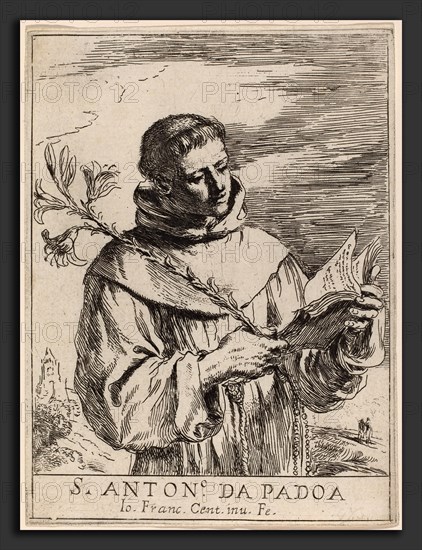 Giovanni Francesco Barbieri, called Guercino (Italian, 1591 - 1666), Saint Anthony of Padua, etching on laid paper