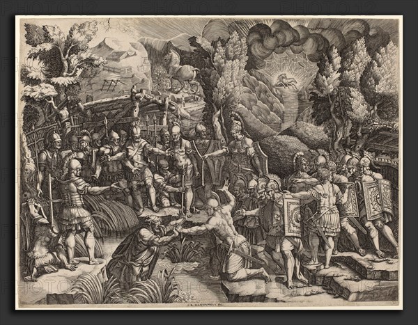 Giorgio Ghisi after Giovanni Battista Scultori (Italian, 1520 - 1582), Sinon Deceiving the Trojans, c. 1545, engraving on laid paper