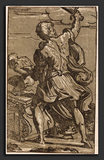 after Parmigianino, The Sacrifice of Abraham, chiaroscuro woodcut in gray and black on laid paper