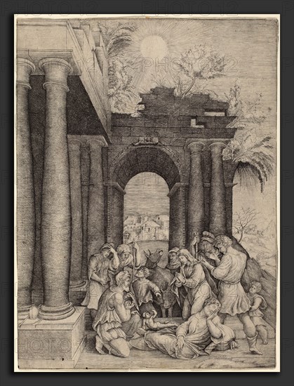 Master HFE after Domenico Beccafumi (Italian, active first half 16th century), The Adoration of the Shepherds, etching