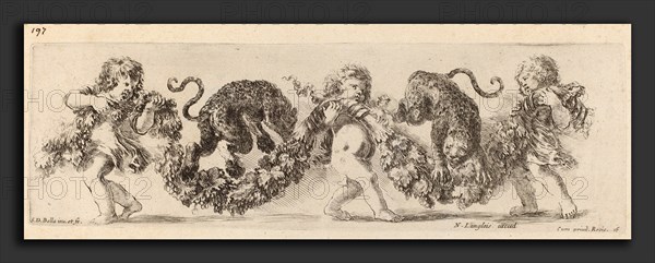 Stefano Della Bella (Italian, 1610 - 1664), Two Leopards Jumping a Festoon Supported by Children, probably 1648, etching