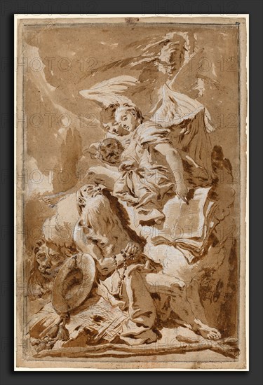 Giovanni Battista Tiepolo (Italian, 1696 - 1770), Saint Jerome in the Desert Listening to the Angels, 1728-1735, pen and brown ink with brown wash over black chalk, heightened with white, on laid paper