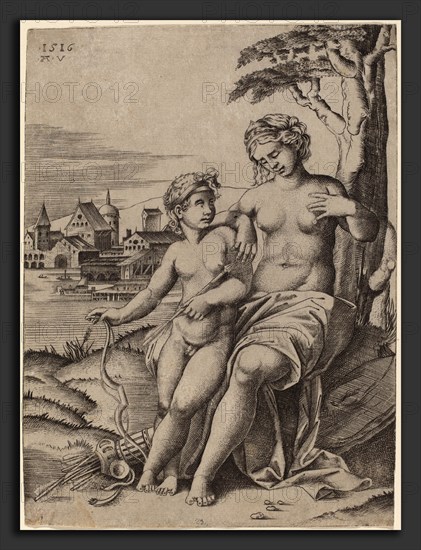 Agostino dei Musi after Raphael (Italian, c. 1490 - 1536 or after), Venus and Cupid, 1516, engraving