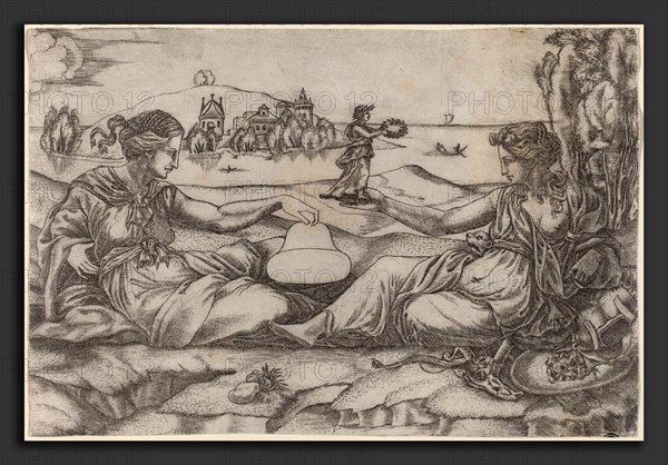 Master IRs (Italian, active first half 16th century), Two Allegorical Figures (Roma and Liberty?), engraving