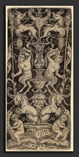 Peregrino da Cesena (Italian, active c. 1490-1520), Panel of Ornament with Two Naked Children on Monstrous Beasts, c. 1505-1520, niello print