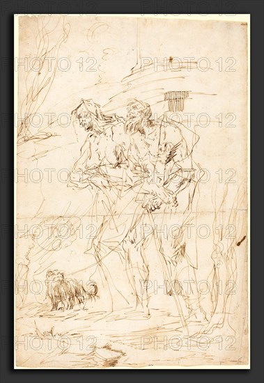 Paul Troger (Austrian, 1698 - 1762), Two Beggars with Their Dog, c. 1728, pen and brown ink on laid paper