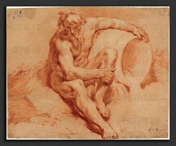 Paul Troger (Austrian, 1698 - 1762), River God, c. 1720, red chalk heightened with white on oatmeal paper