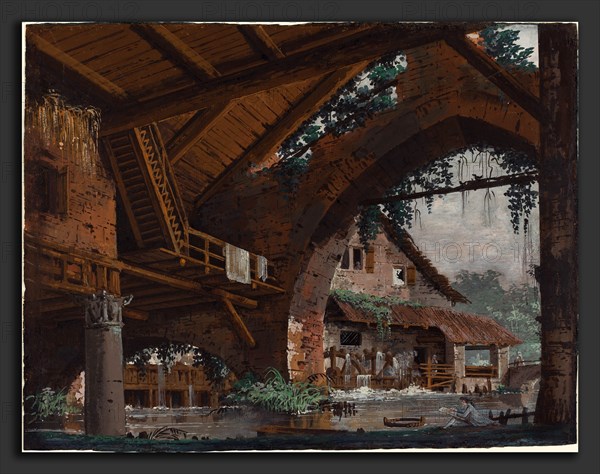 Caspar Wolf (Swiss, 1735 - 1783), Architectural Fantasy of Antique Ruins with a Watermill, 1760s, gouache on laid paper