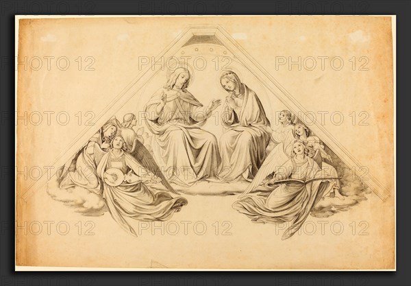 Johann Friedrich Overbeck (German, 1789 - 1869), Christ and the Virgin with Music-Making Angels, graphite on wove paper