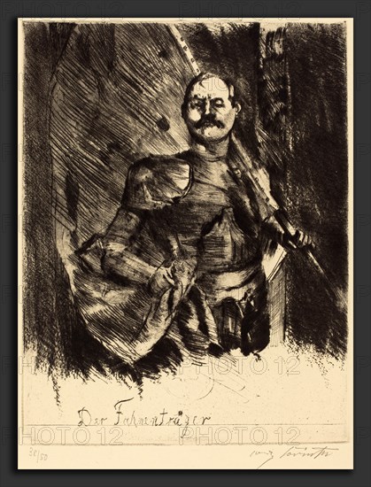 Lovis Corinth, Der FahnentrÃ¤ger (The Standard Bearer), German, 1858 - 1925, 1920, drypoint and roulette in black on wove paper